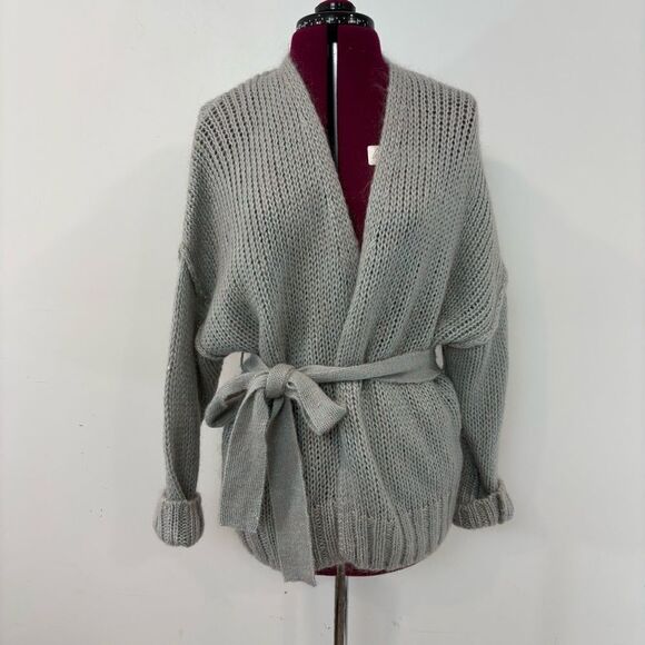 ZARA Woman Gray MOHAIR WOOL BLEND Cardigan Tie Belt Long Sleeve size M - Picture 1 of 7